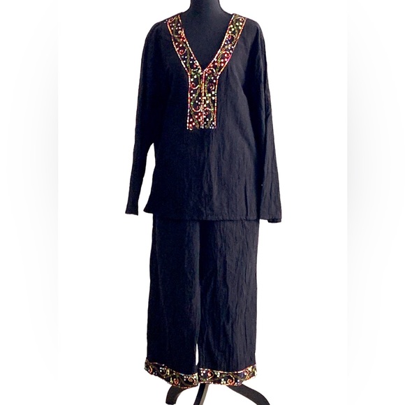 Boho Gypsy Sisters Pants - Vintage Crepe Pants Suits Sz 2X